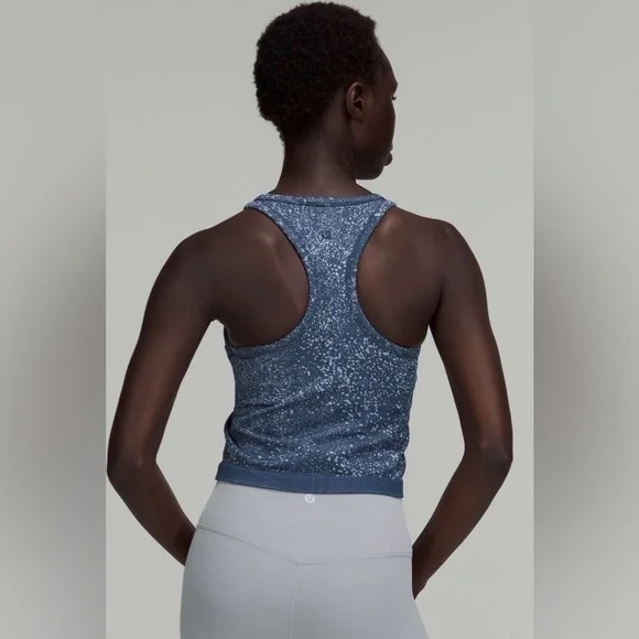 Lululemon Ebb to Street Cropped Tank Distorted Noise Mineral Blue Pastel Sz 8! - Picture 2 of 8